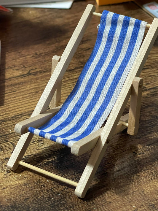 miniature wooden blue striped folding deckchair seaside cake topper decoration nautical