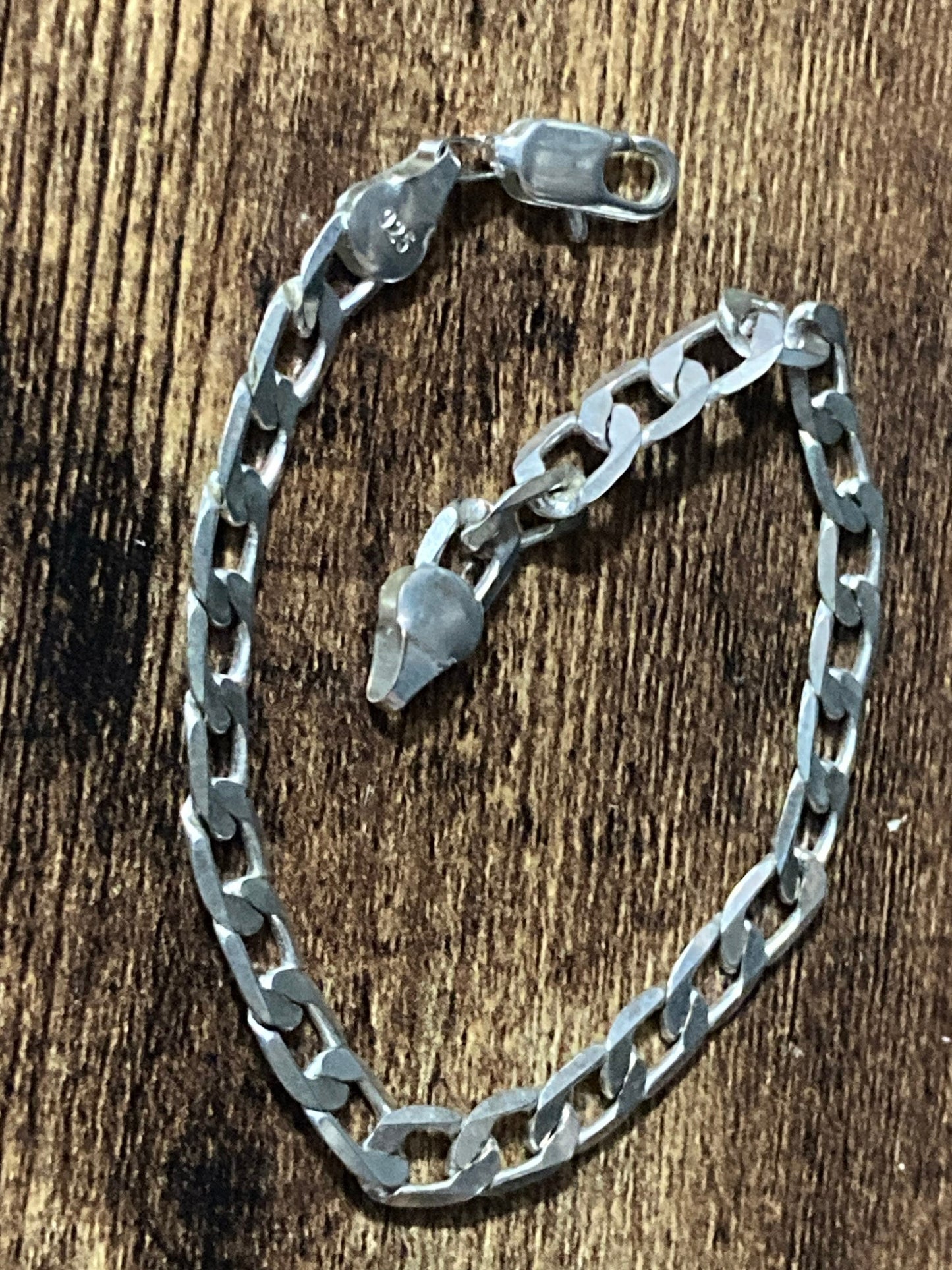 Retro 925 Sterling silver flat link curb bracelet 20.5cm