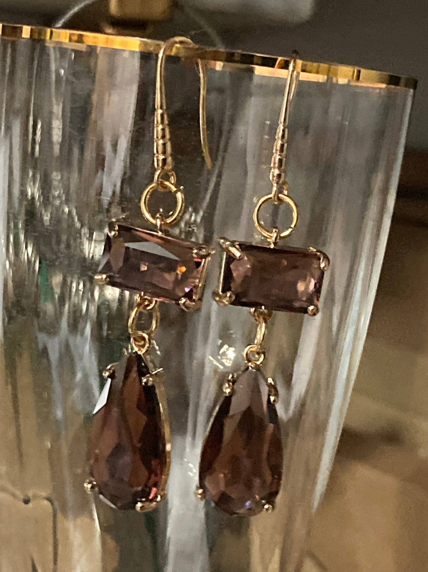 18k gold plated amethyst purple Crystal diamante teardrop earrings