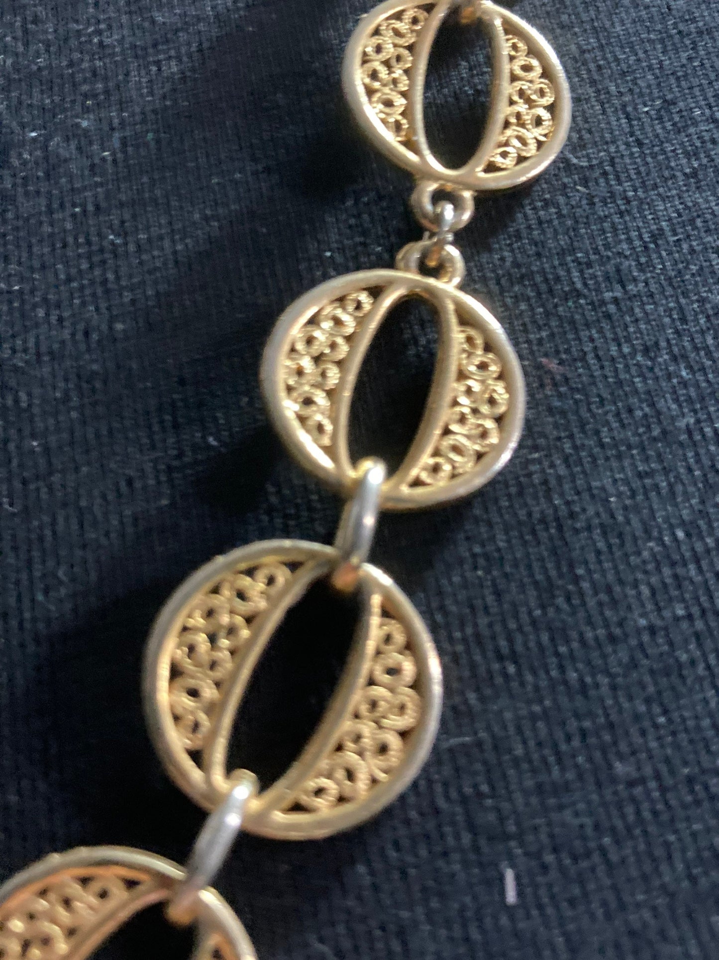 Vintage 64cm long gold tone station link disc chain necklace