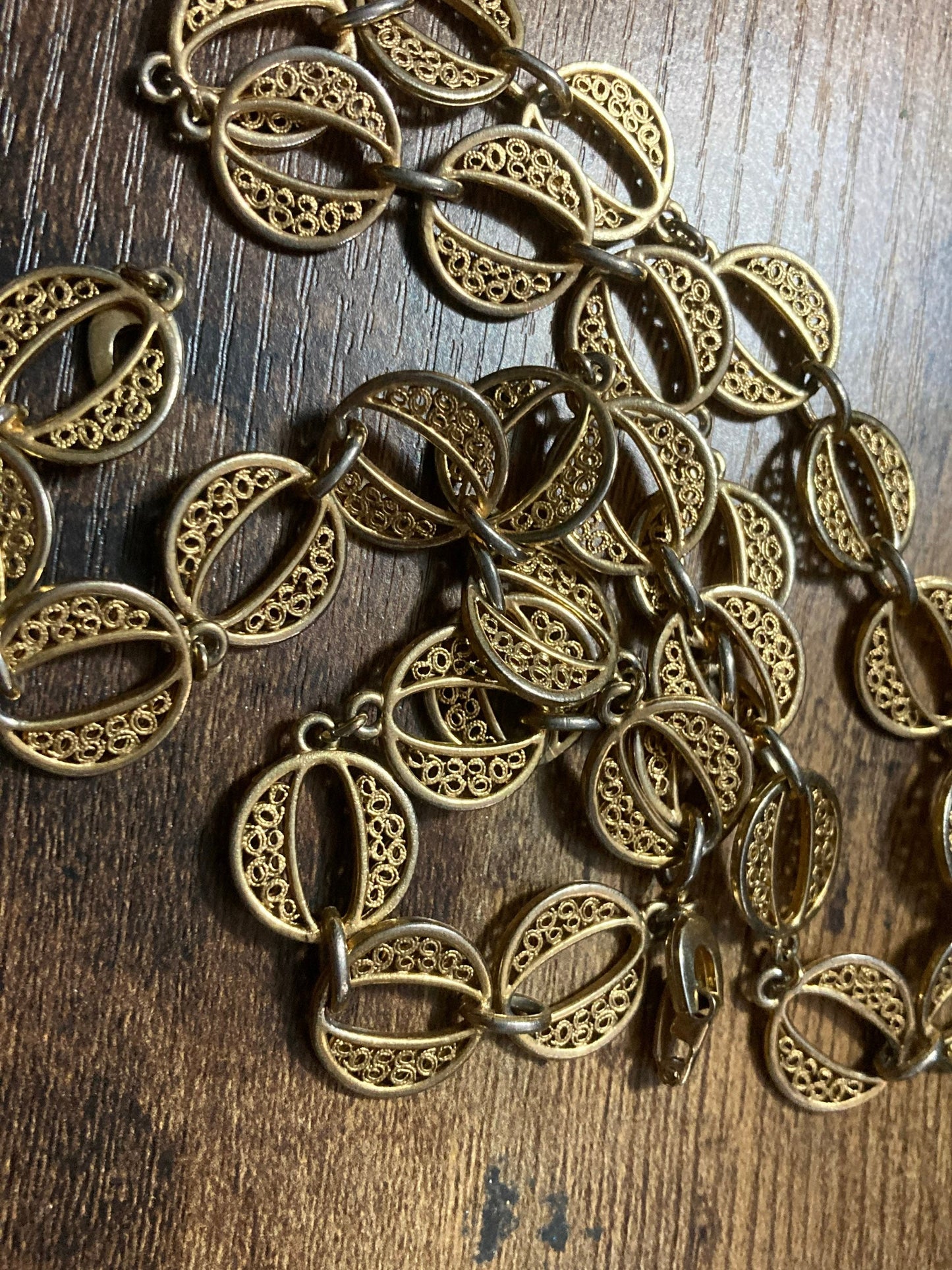 Vintage 64cm long gold tone station link disc chain necklace