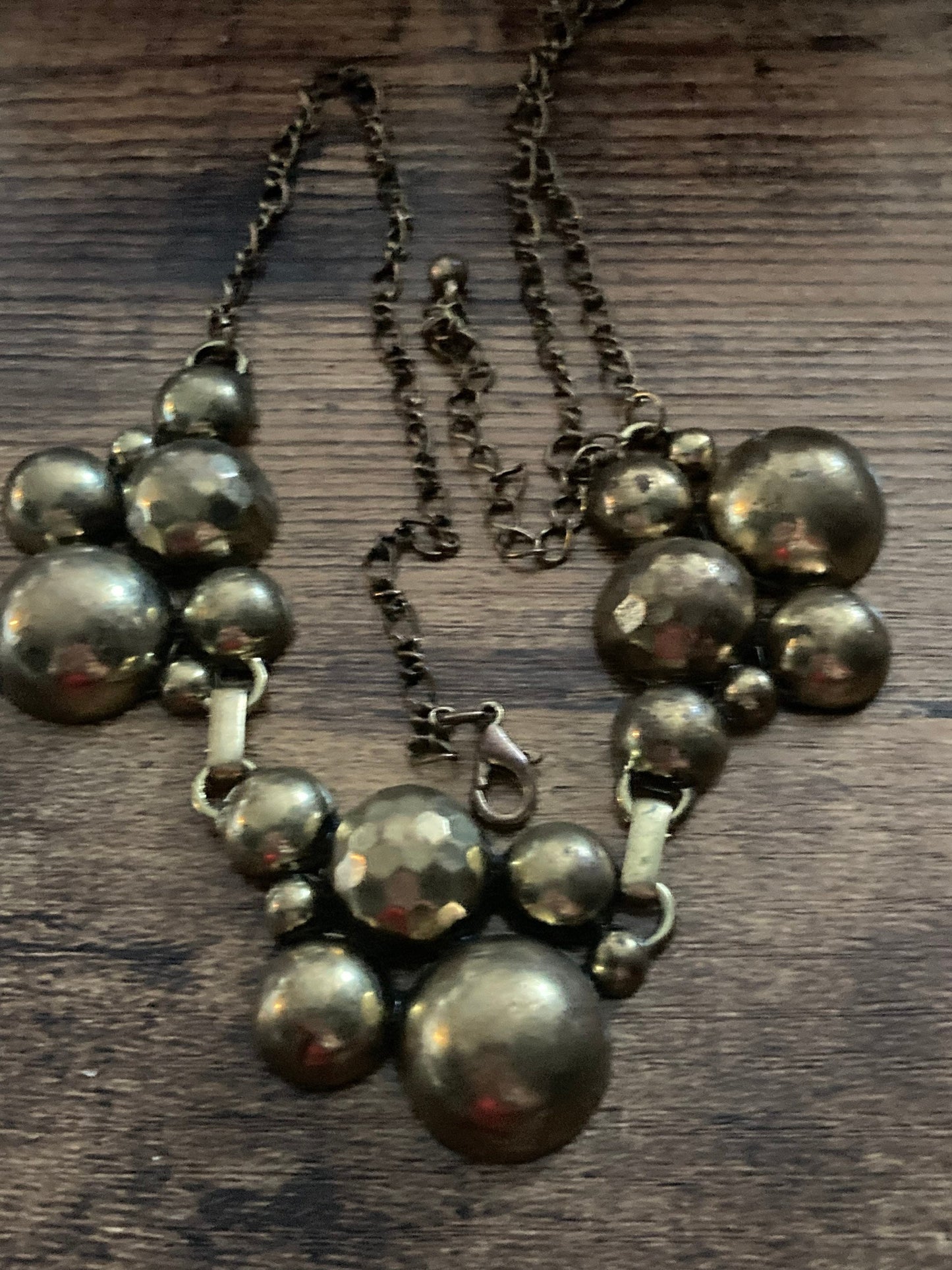 Retro chunky bronze gold tone domed necklace