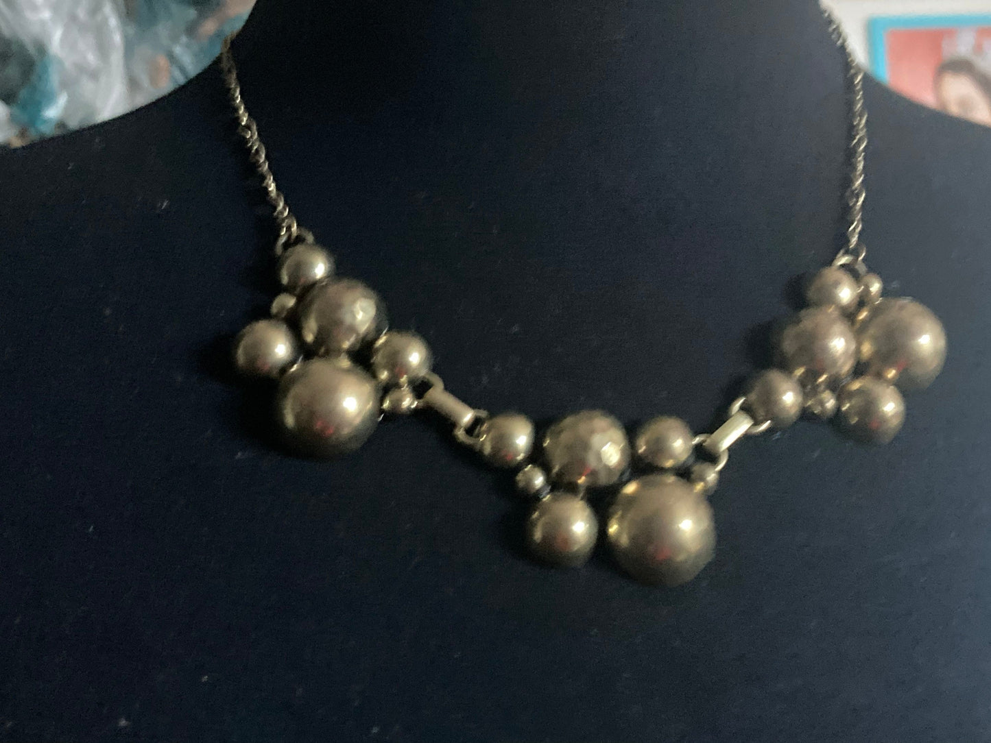 Retro chunky bronze gold tone domed necklace