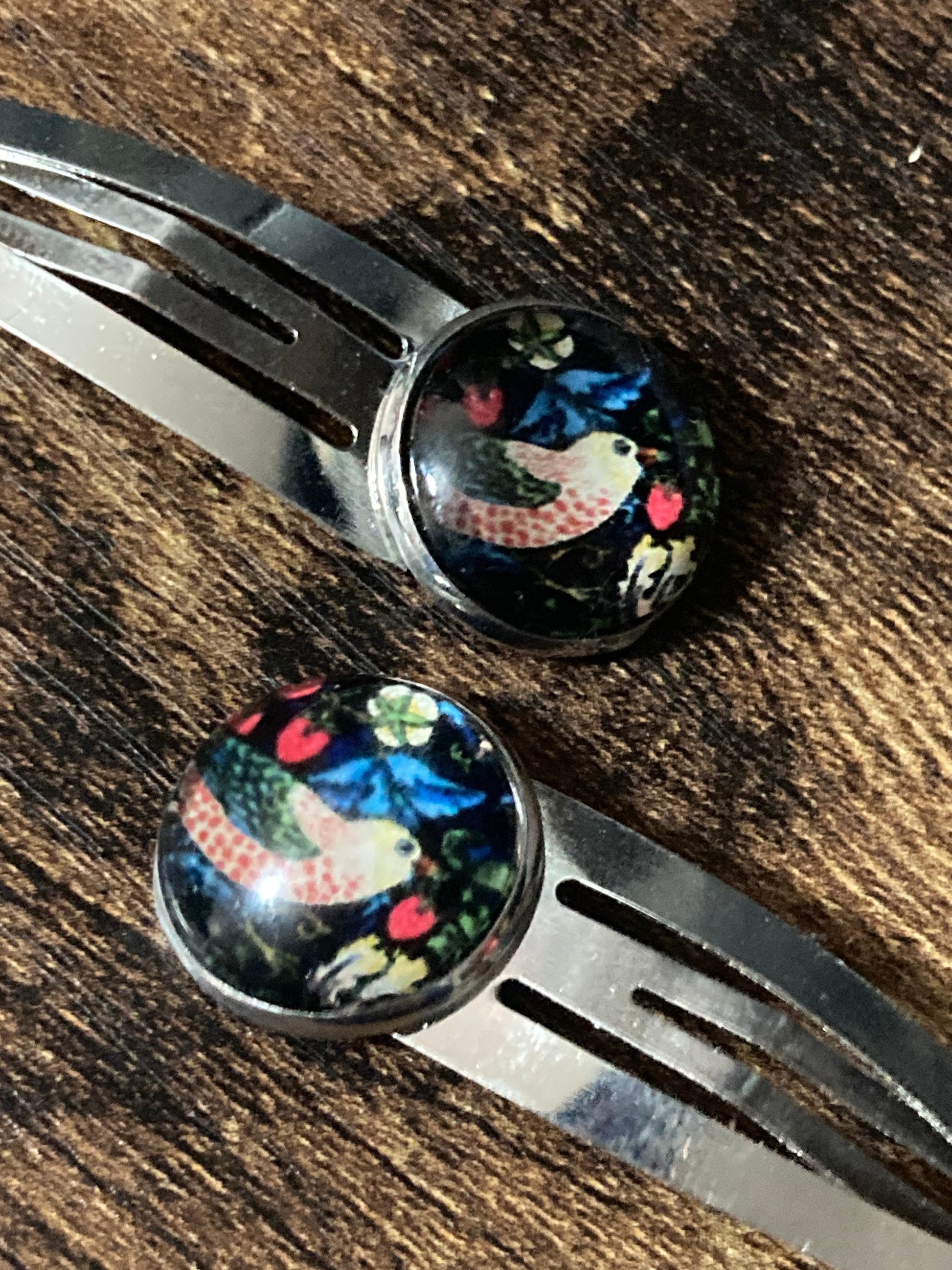 pair of William Morris the strawberry thief print hair clips