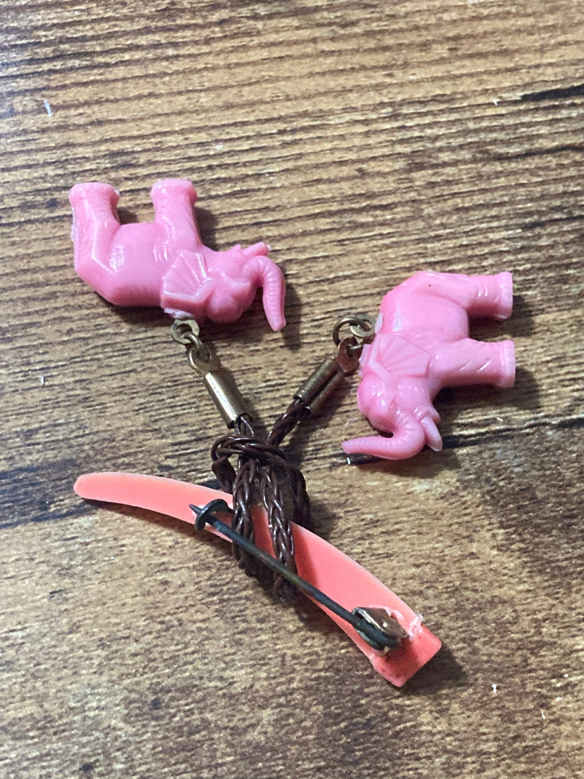 Vintage Early Plastic pink dangly Elephant brooch 1920s 1930s