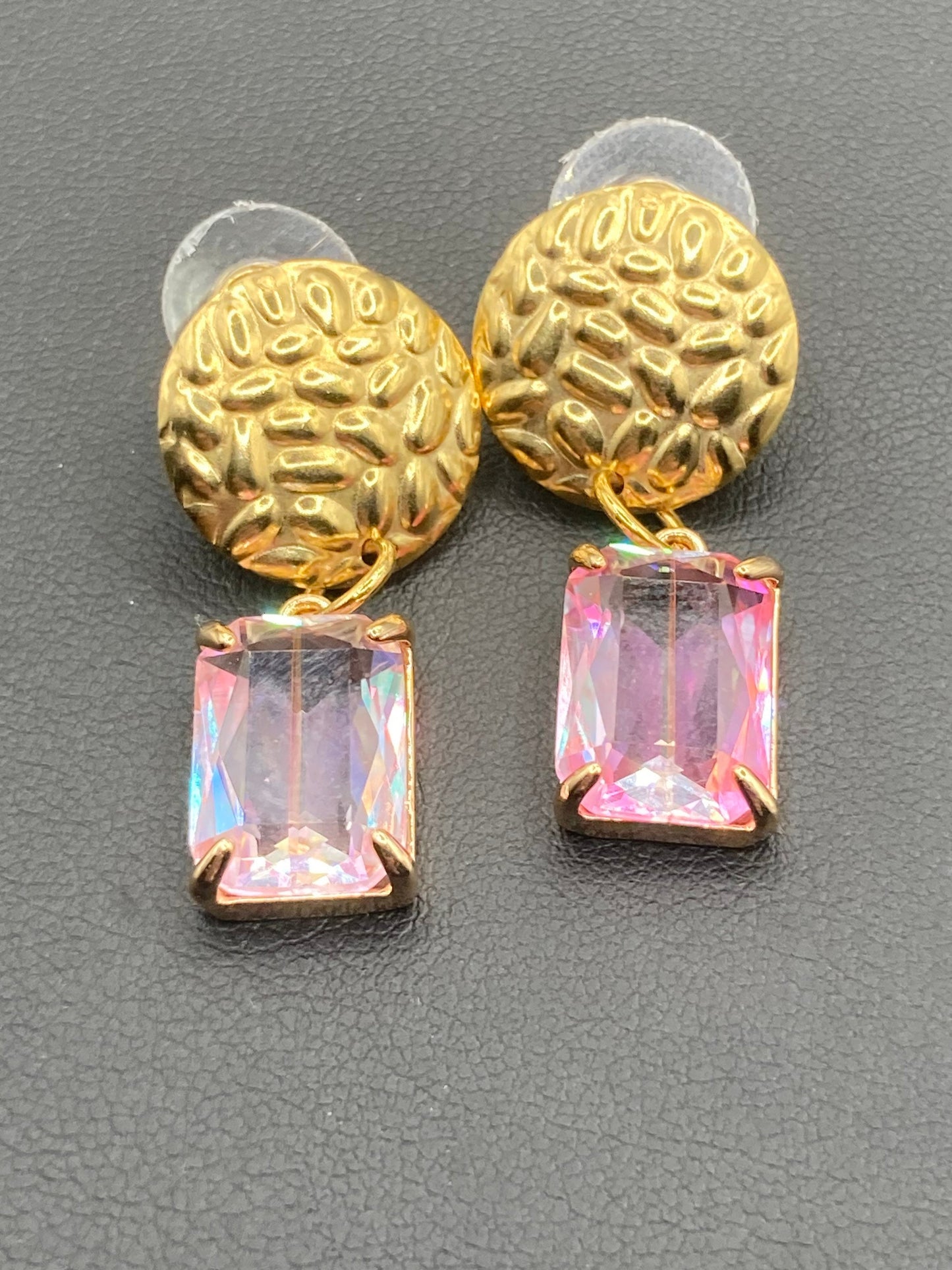 18k Gold plated crystal rainbow pink glass diamanté crystal drop earrings
