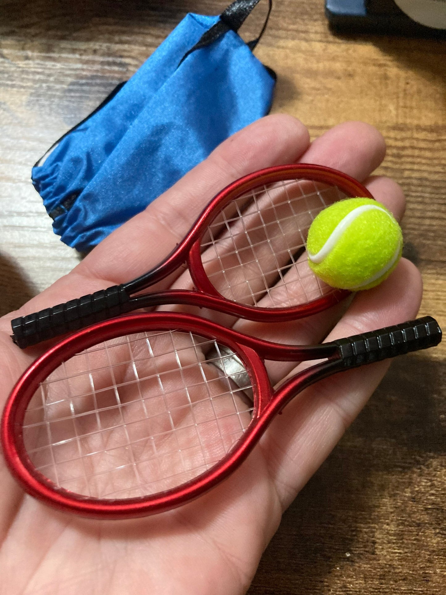 Miniature lawn tennis racquets and ball cake topper decoration dolls accessory