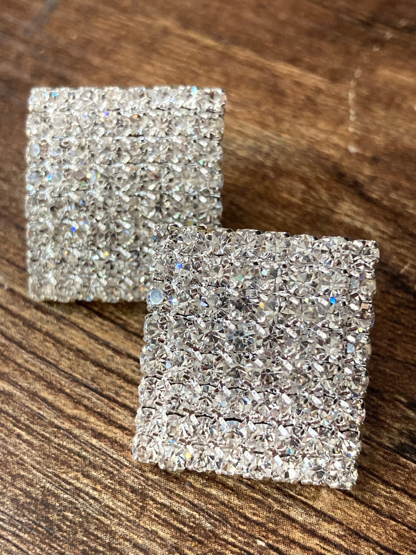 2cm large square diamanté stud pierced earrings bling party
