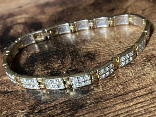 Vintage clear diamanté Crystal panel link gold plated tennis bracelet