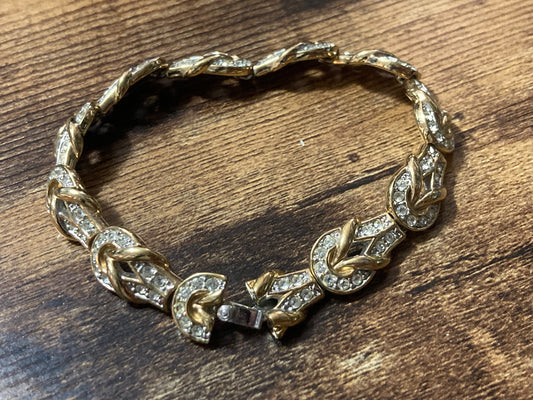 Vintage clear diamanté Crystal panel link gold plated cocktail bracelet