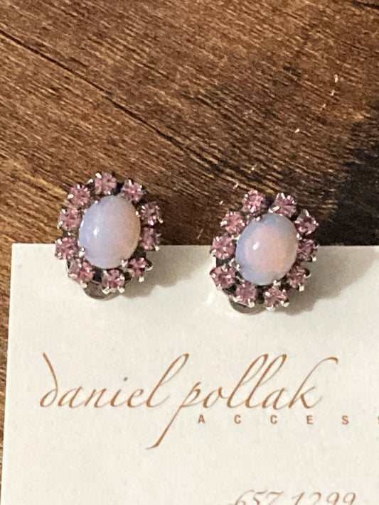 Daniel pollak pink diamanté ops line clip of earrings silver tone