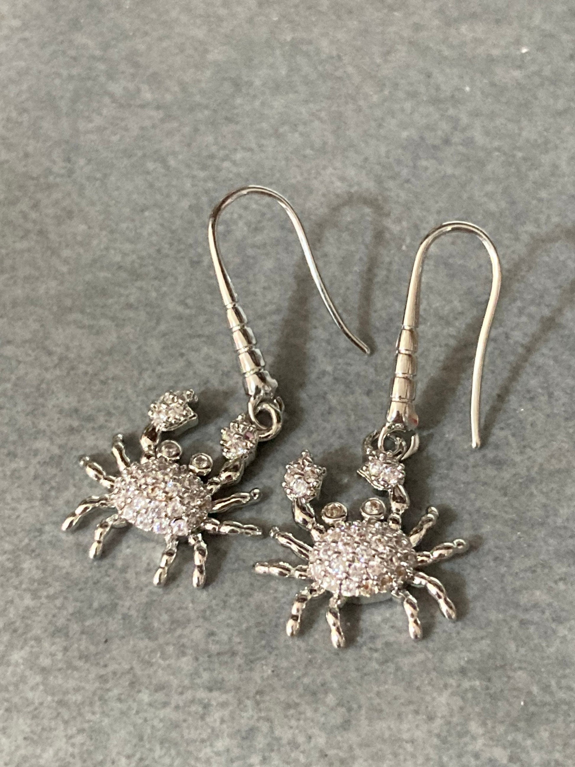 Diamanté crab earrings silver plated crystal rhinestone pierced