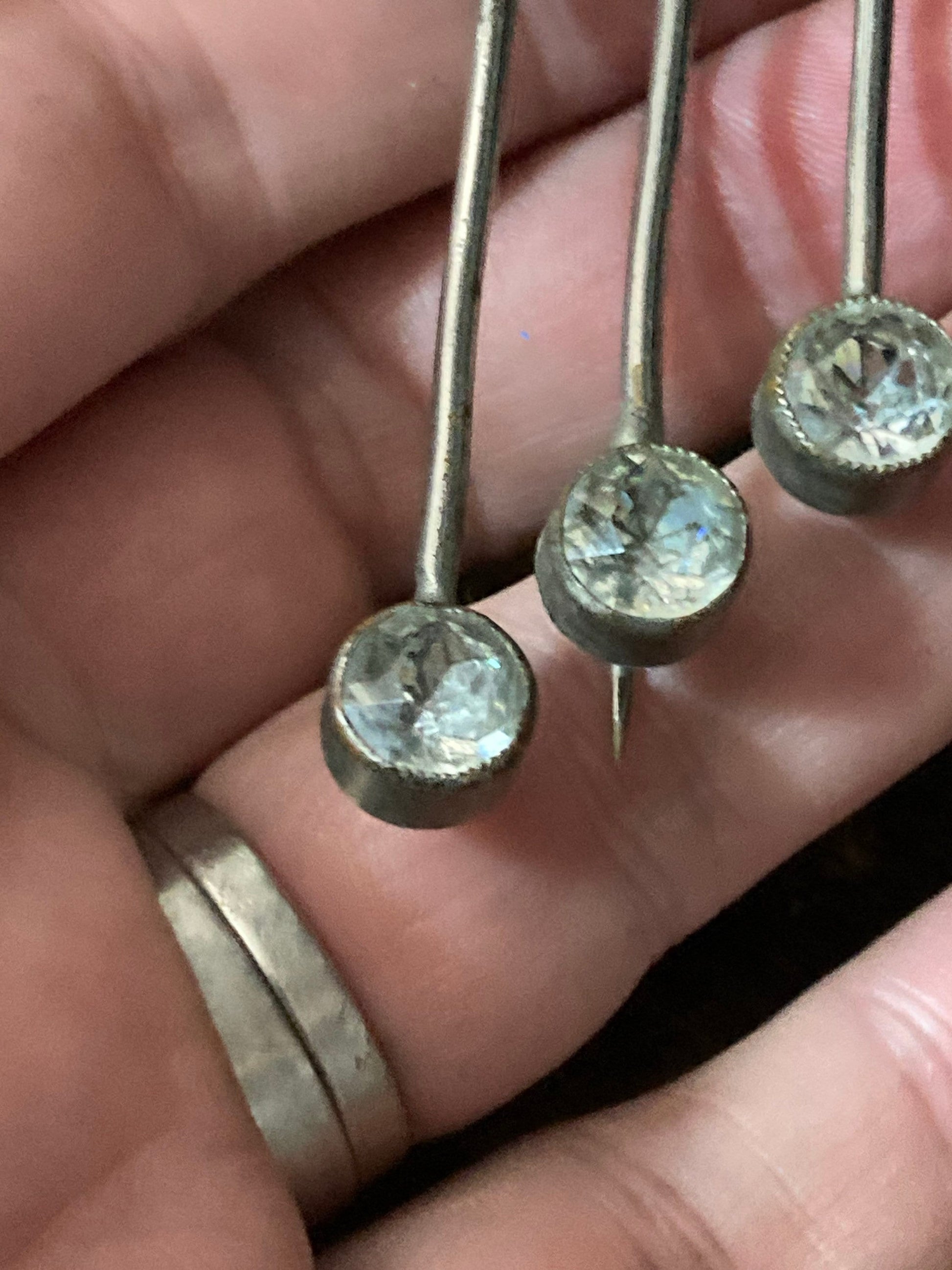 Art Deco hat flash pin diamante paste rhinestone silver metal