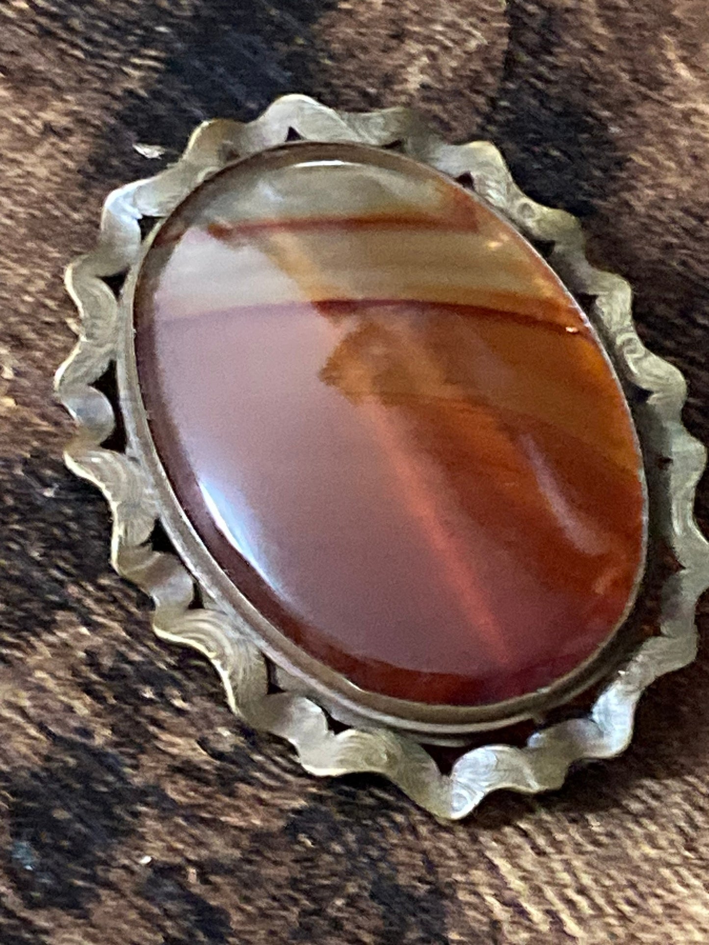 Antique banded Agate Brooch Scottish brass or rolled gold