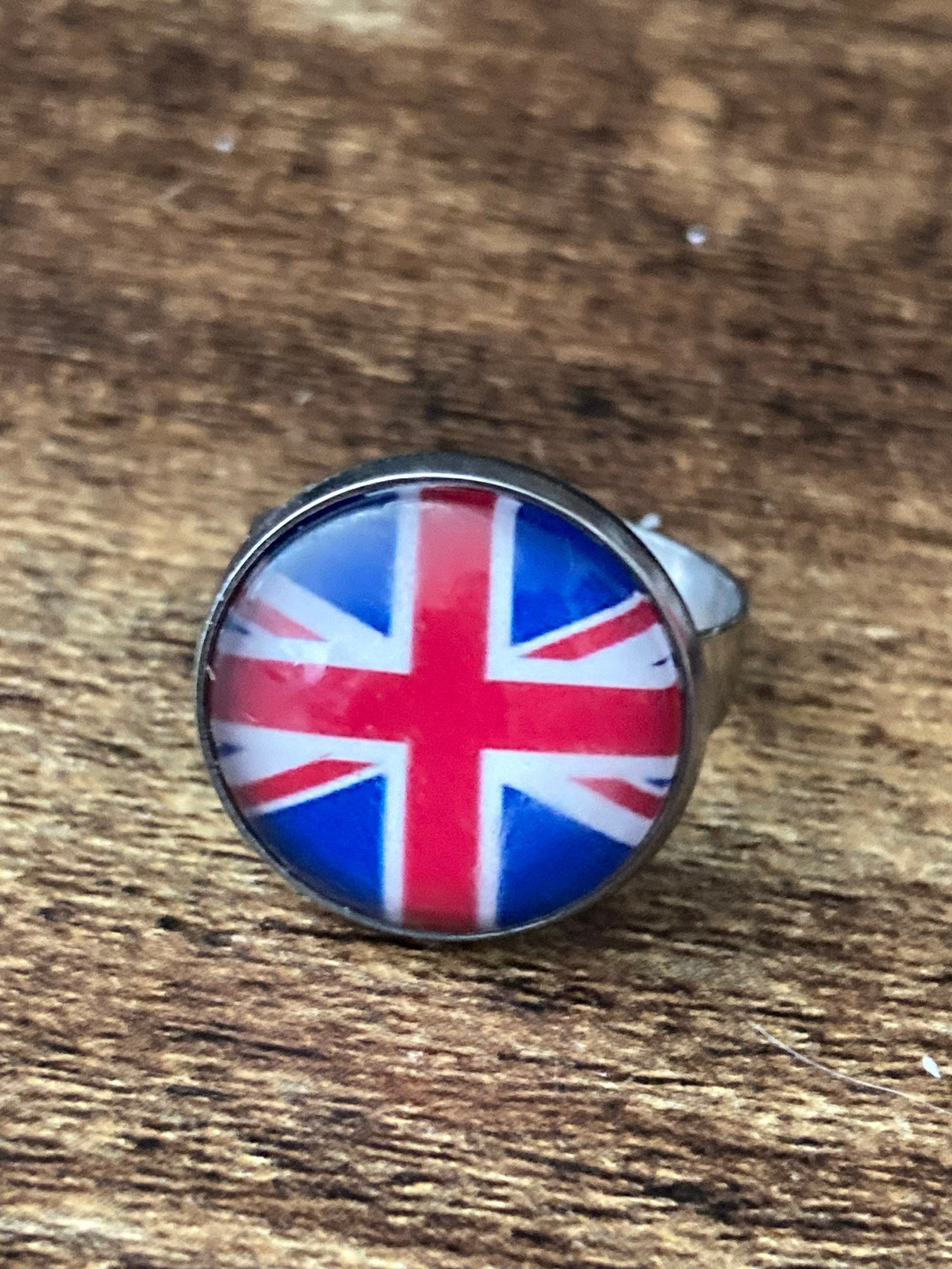 Union Jack ring stainless steel adjustable glass cabochon kings coronation