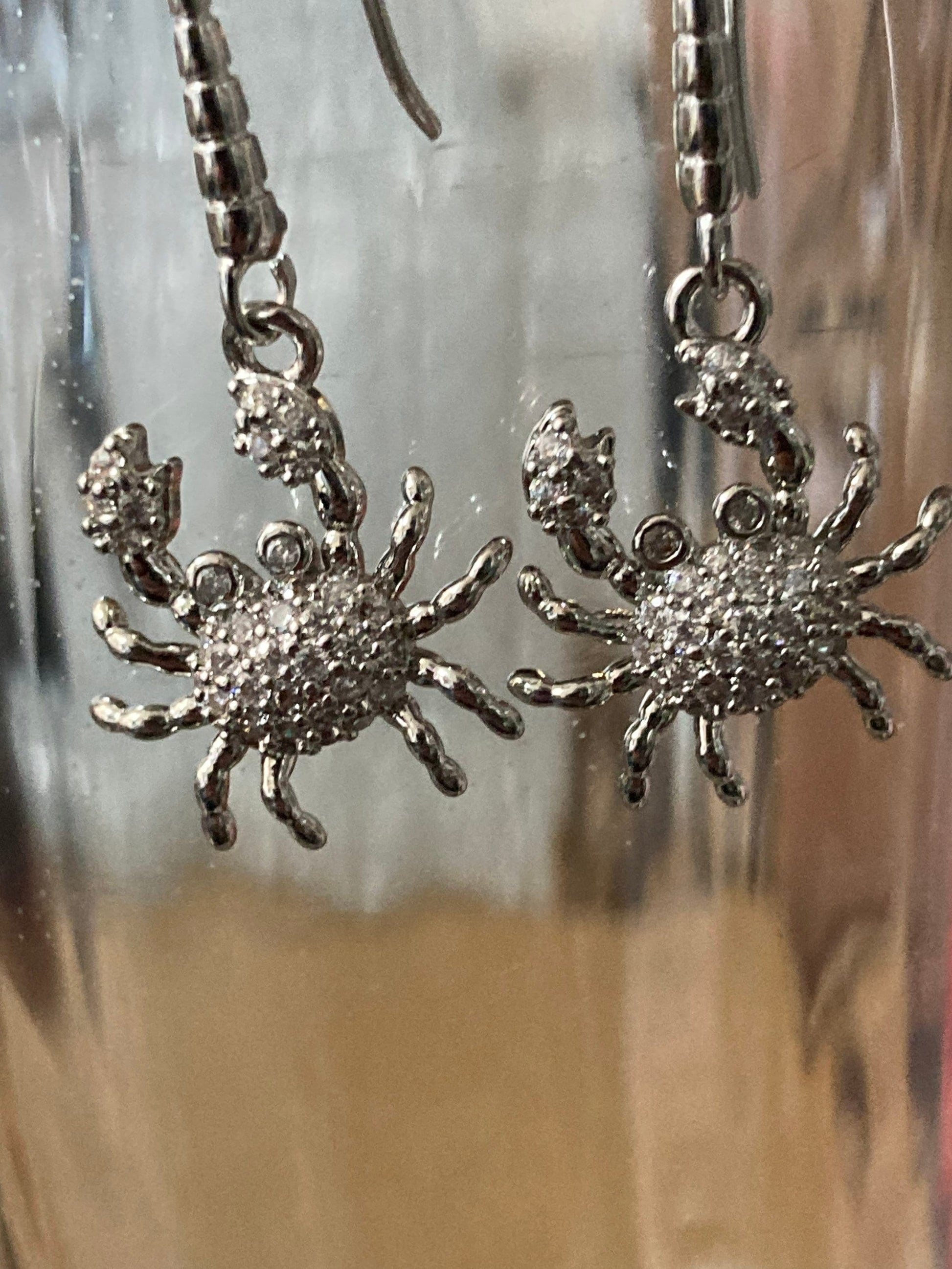 Diamanté crab earrings silver plated crystal rhinestone pierced