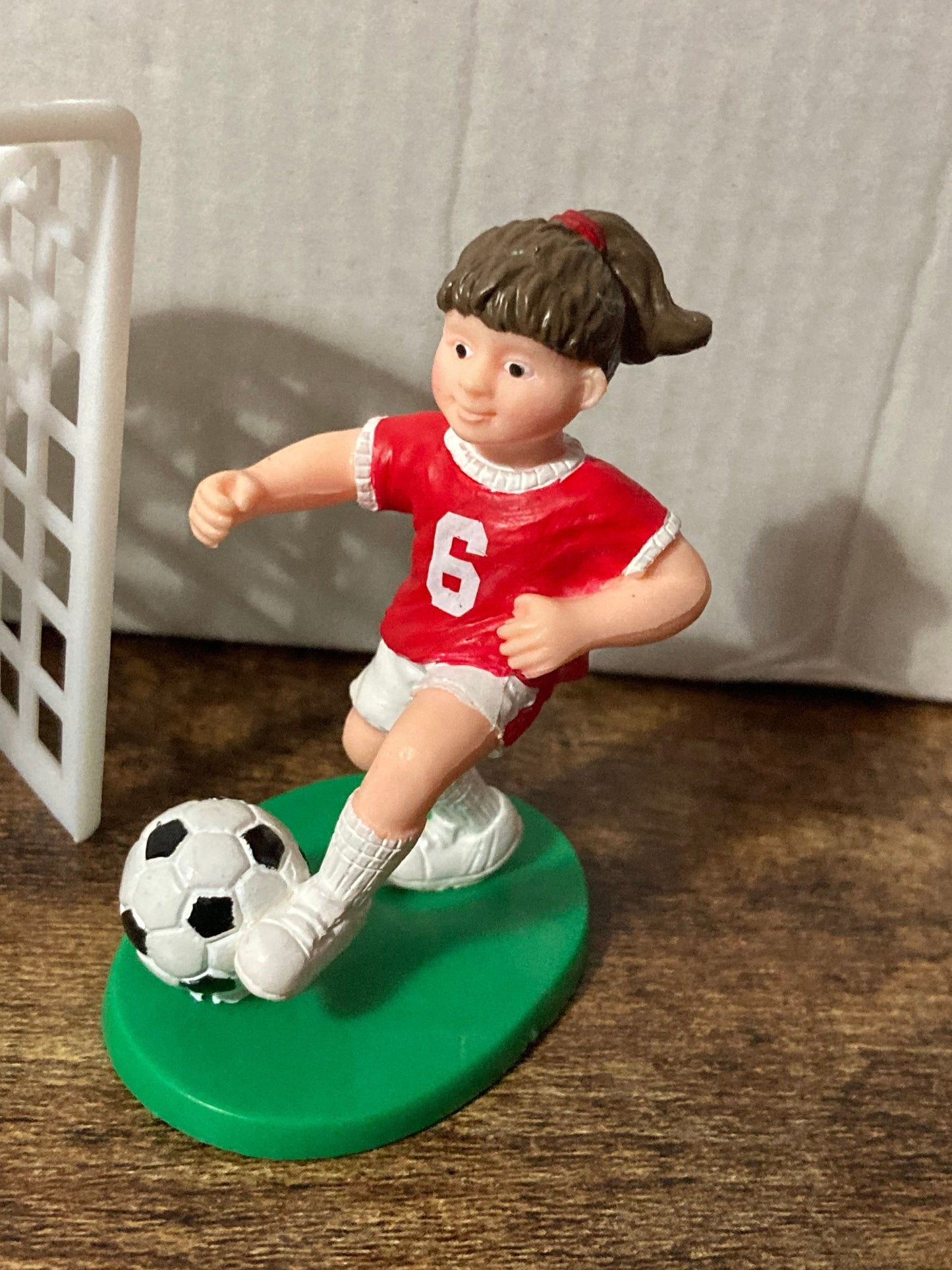 Women’s football cake topper decoration player and goal blonde or brunette lionesses