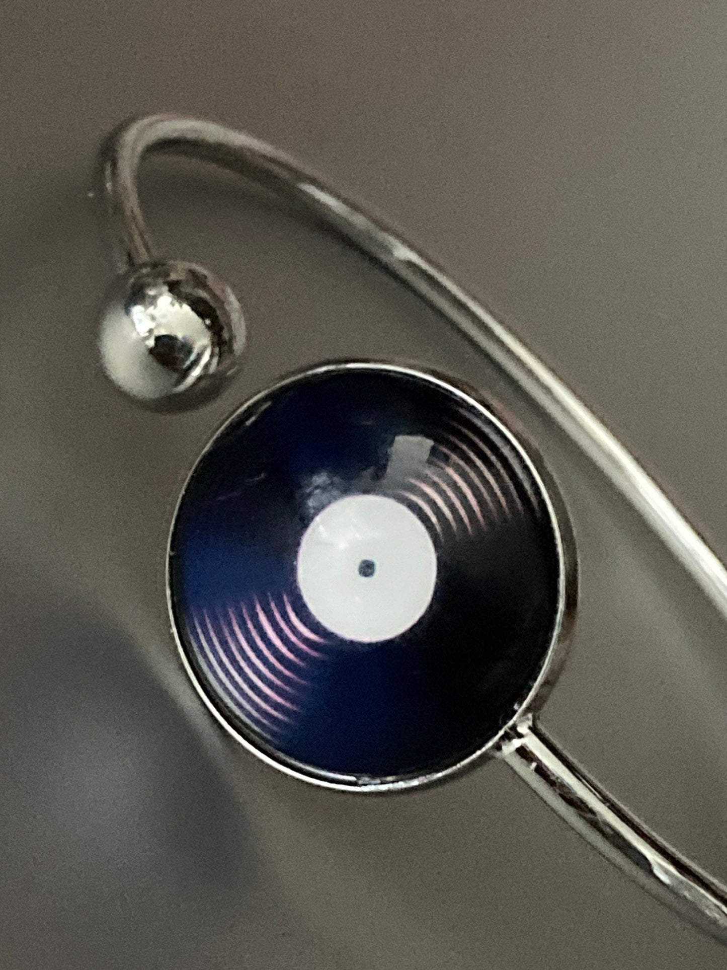 DJ vinyl record disc stainless steel glass cabochon bangle bracelet