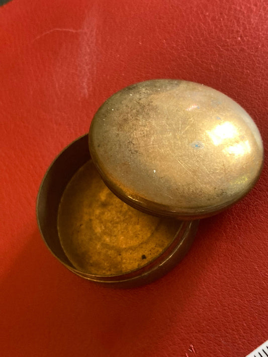 Empty round brass rouge pot Vintage cosmetics
