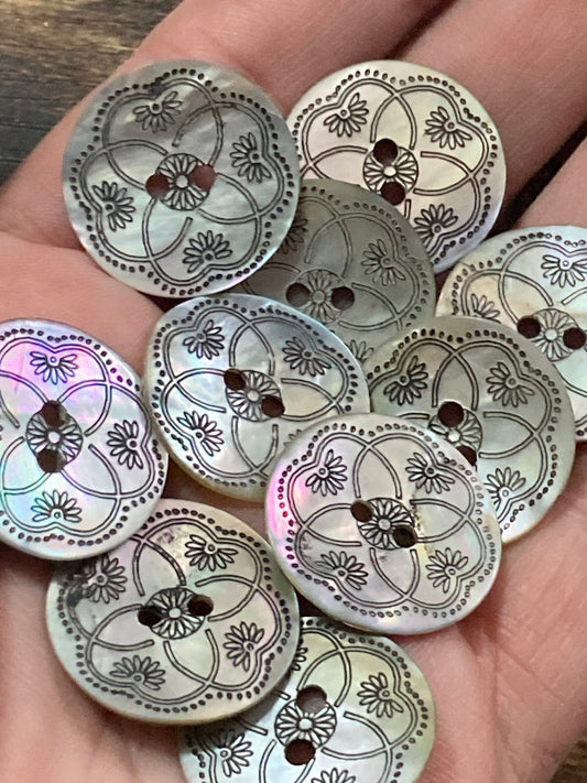 10 x 23mm large round circle natural Mother of Pearl Buttons printed Sewing Haberdashery