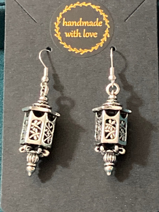 Chinese lantern silver tone drop earrings