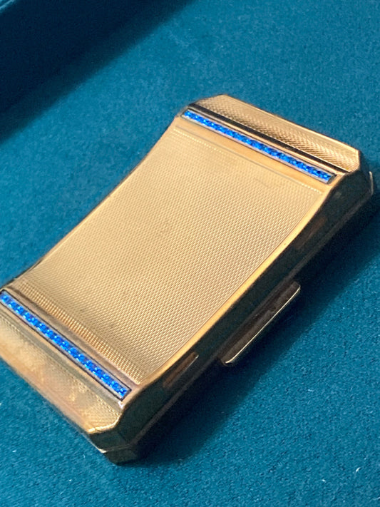 Vintage Stratton powder compact with sapphire blue baguette diamanté rhinestones