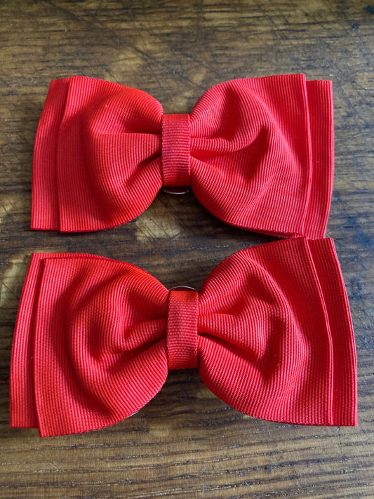 Vintage pair of bright red GROSGRAIN ribbon BOW shoe clips
