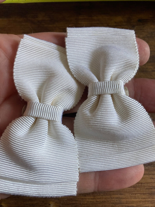 Vintage pair of white GROSGRAIN ribbon BOW shoe clips