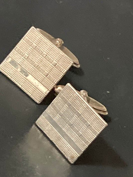 Engine turned art deco square cufflinks 925 Sterling Silver