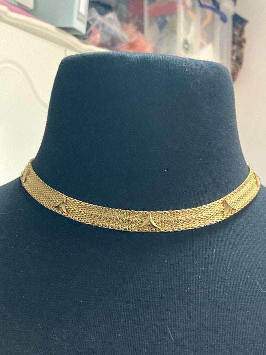 1966 signed GROSSE gold tone wide mesh choker necklace designer