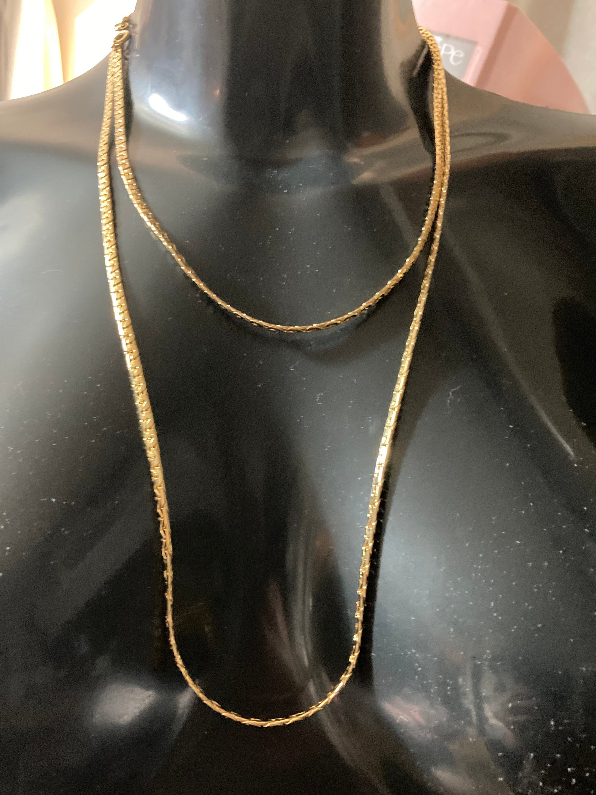 50” 127cm extra long 1980s thick gold plated flat woven chain necklace