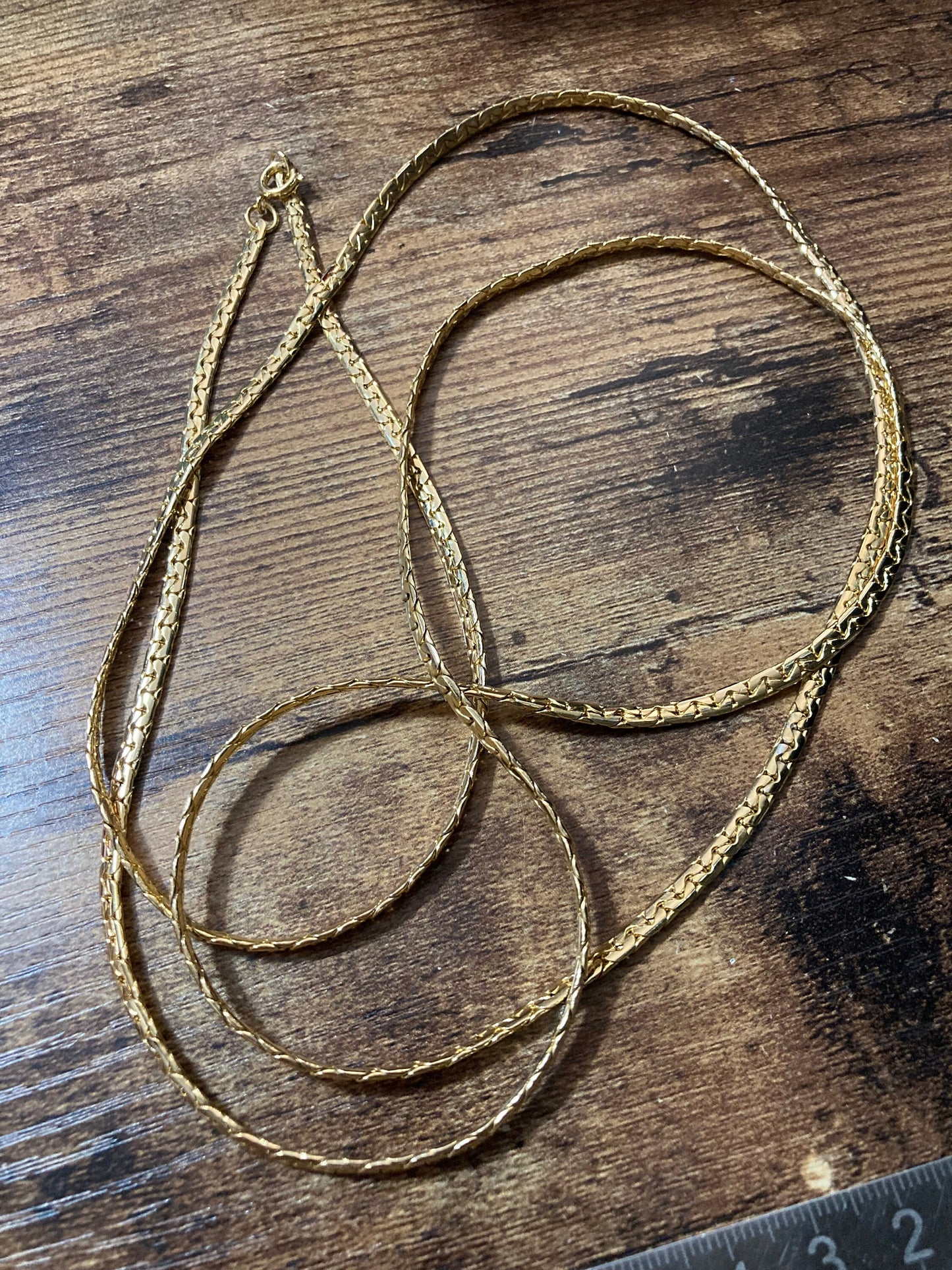 50” 127cm extra long 1980s thick gold plated flat woven chain necklace