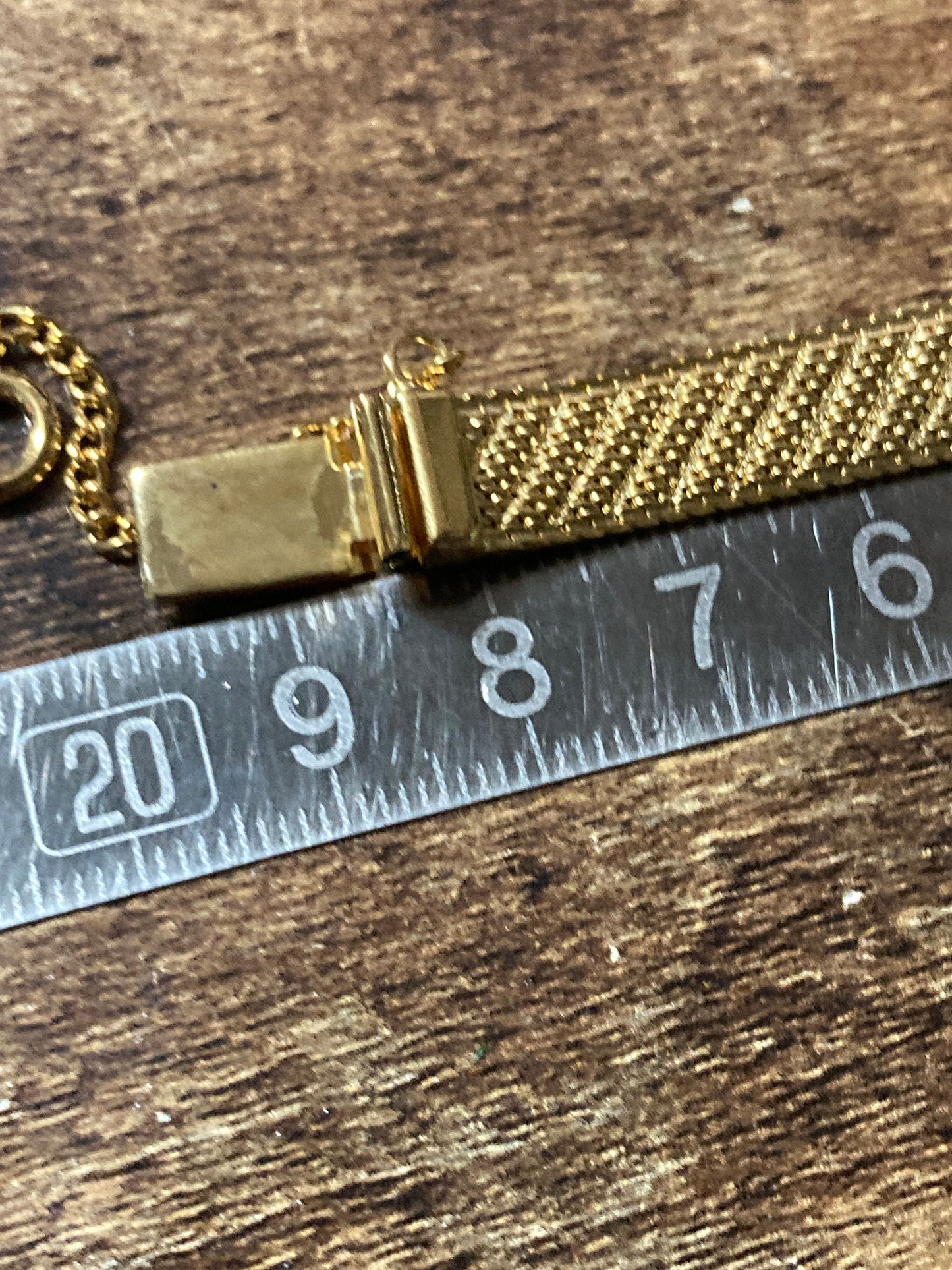 True Vintage pristine gold plated wide mesh flat link bangle bracelet 19 x 8mm old shop stock