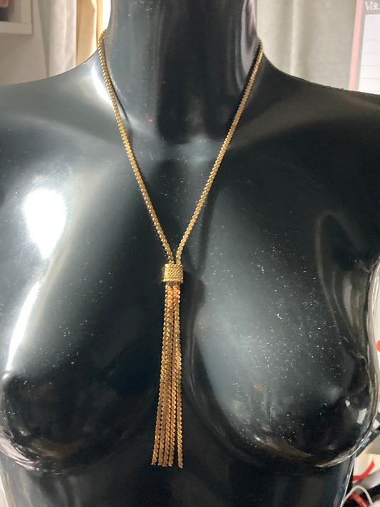 true Vintage pristine 1970s 18k hard gold plated serpentine chain woven lariat negligee long drop necklace old shop stock