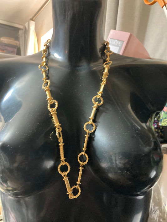29” 74cm long 1980s thick gold plated nautical fancy link geometric station necklace for layering