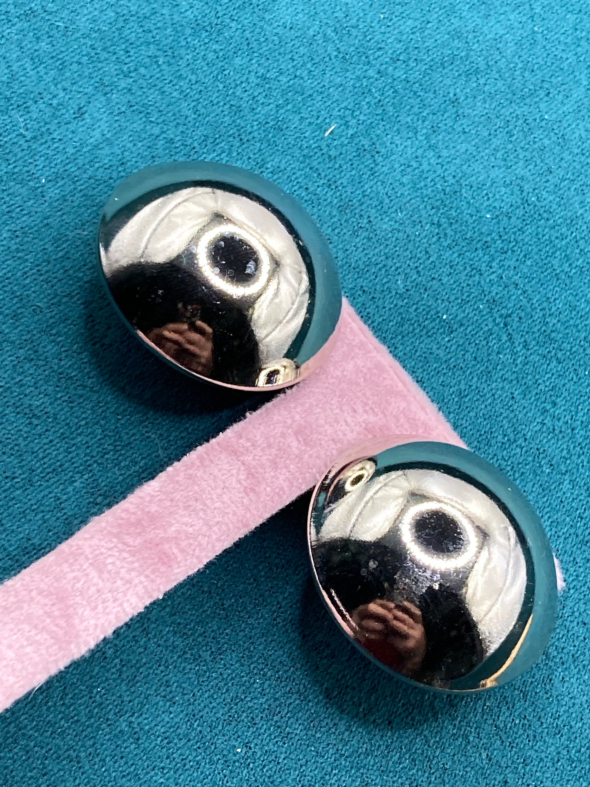 True vintage pristine oversized Silver High sheen metal 2.5cm high dome earrings genuine period old shop stock