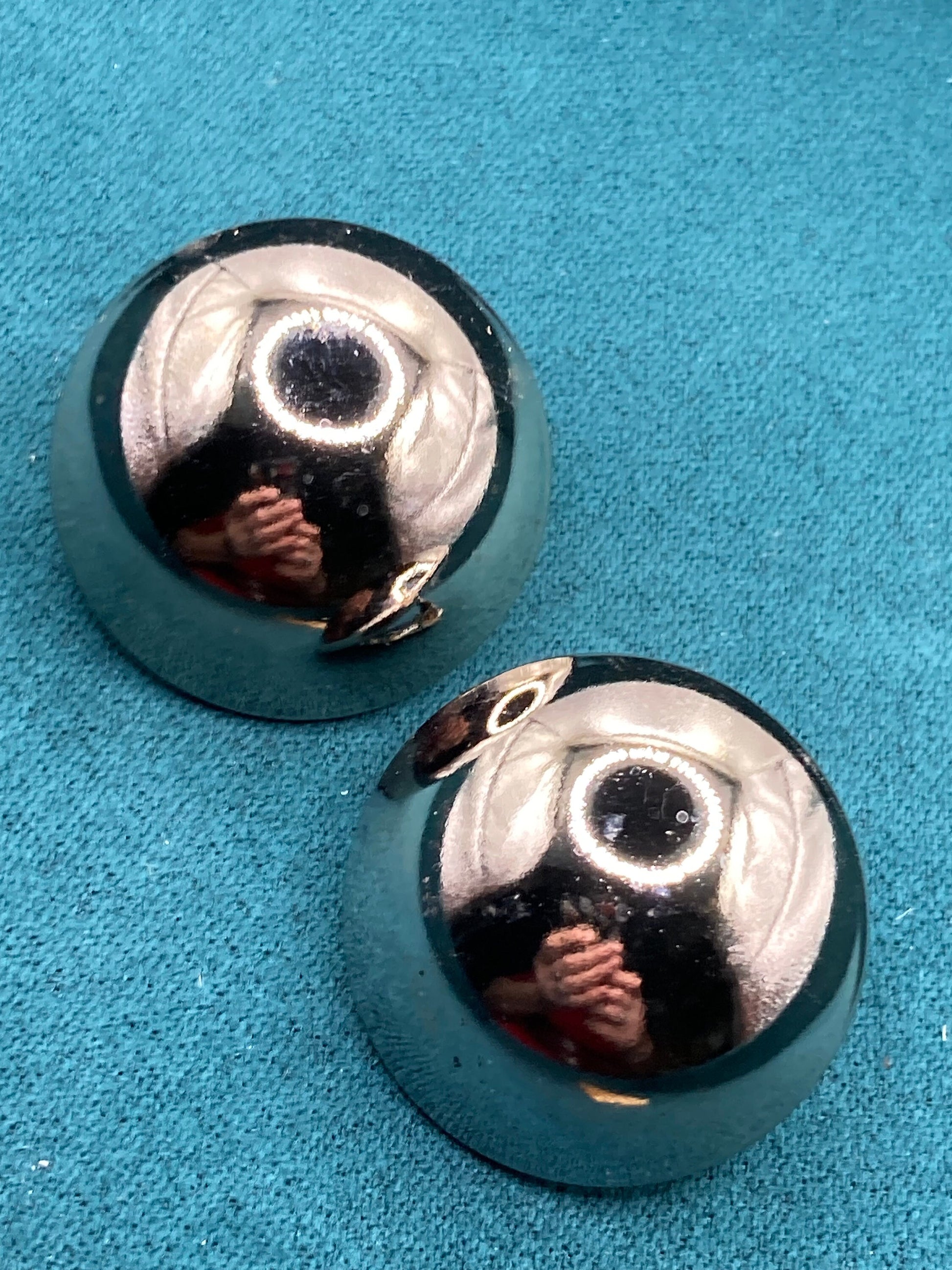 True vintage pristine oversized Silver High sheen metal 2.5cm high dome earrings genuine period old shop stock