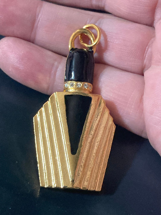 Vintage black gold diamanté scent perfume bottle 6cm pendant charms