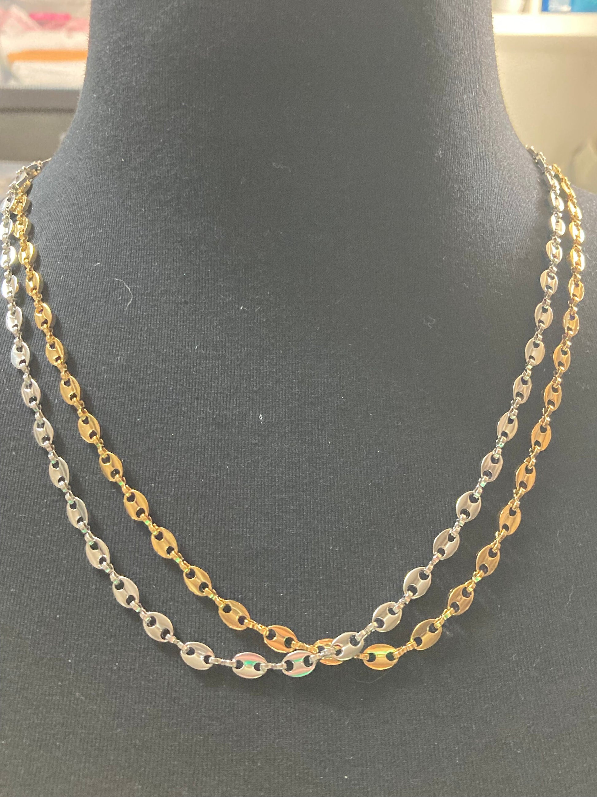 60cm 5mm gold plated mariner coffee bean long chain necklace