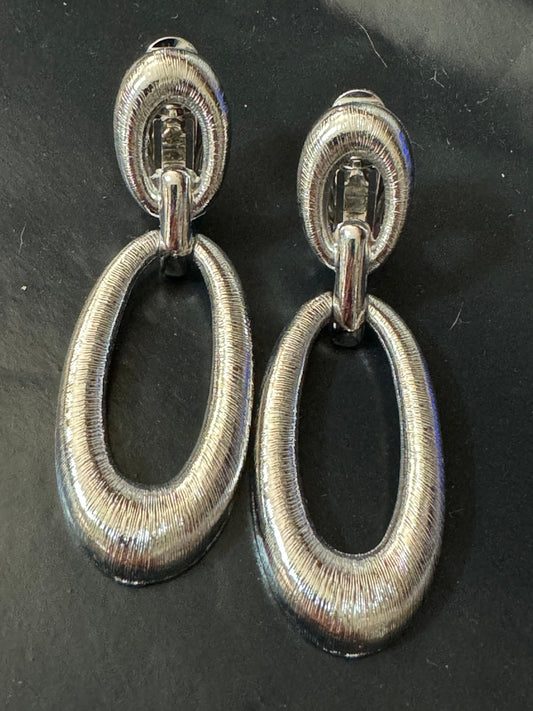 True vintage oversized Silver tone 6cm door knocker oval clip on earrings genuine period old shop stock