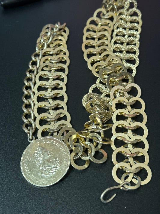 Vintage Lightweight aluminium gold tone chain link adjustable fashion coin belt 76-90cm