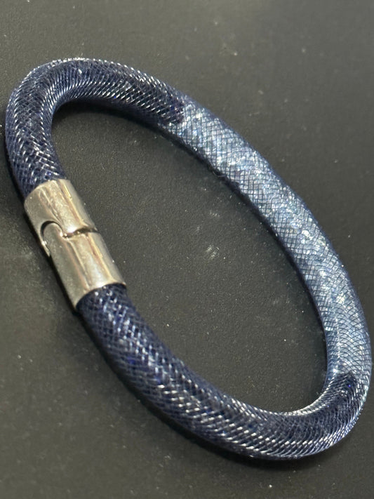 Signed Swarovski Dark Blue diamanté mesh tube wrap bracelet