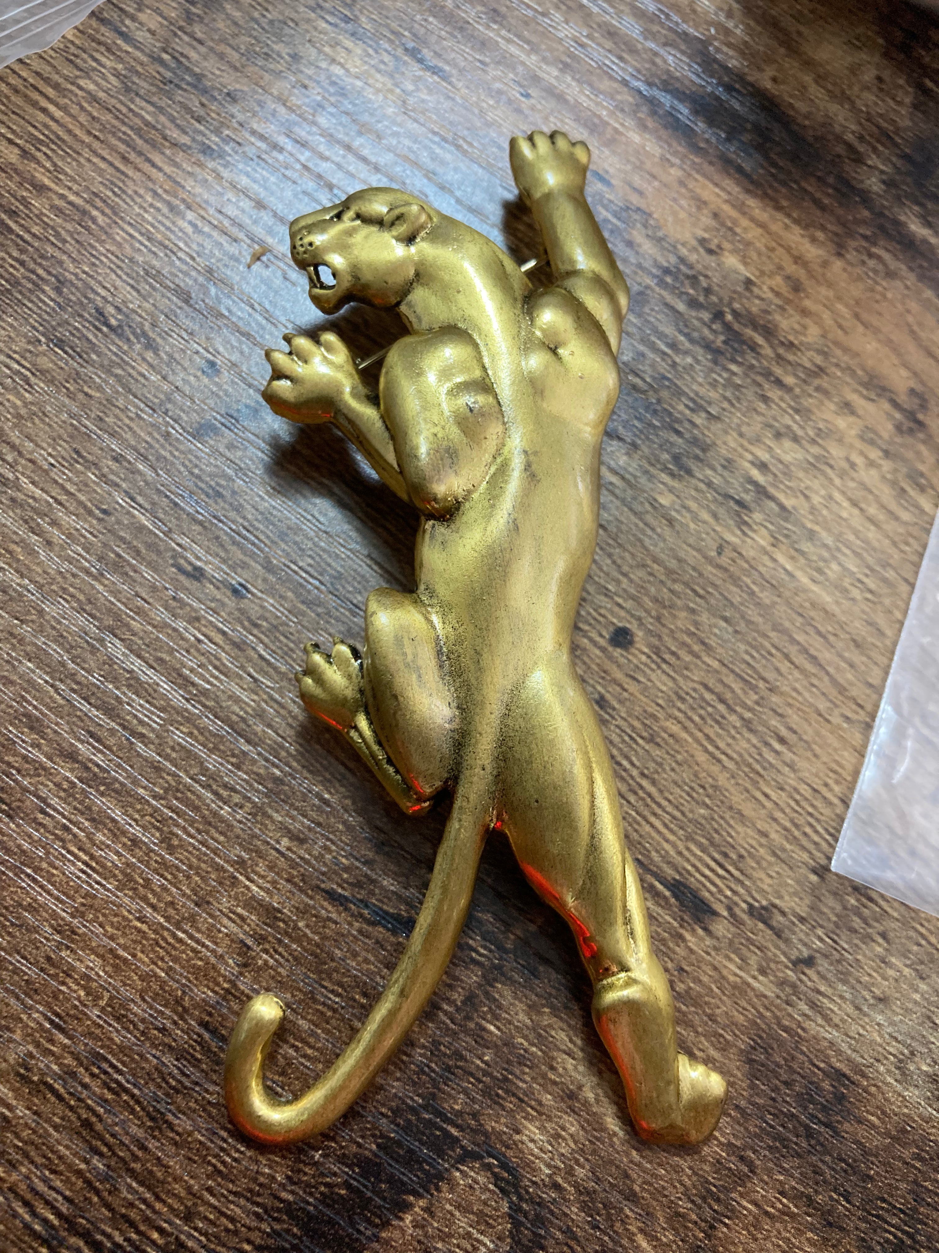 Big Cat panther puma brooch oversized gold