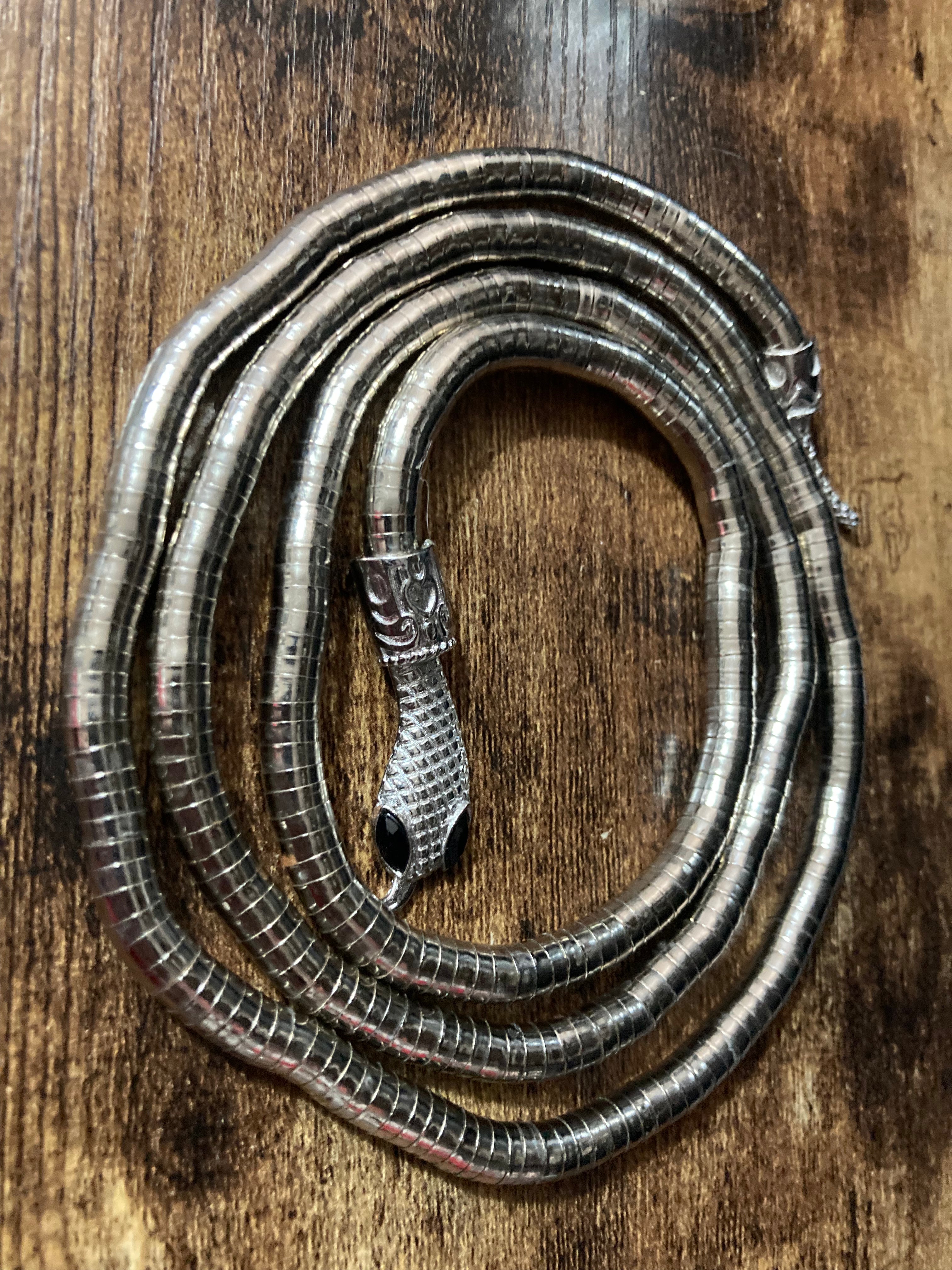Silver snake necklace wrap round