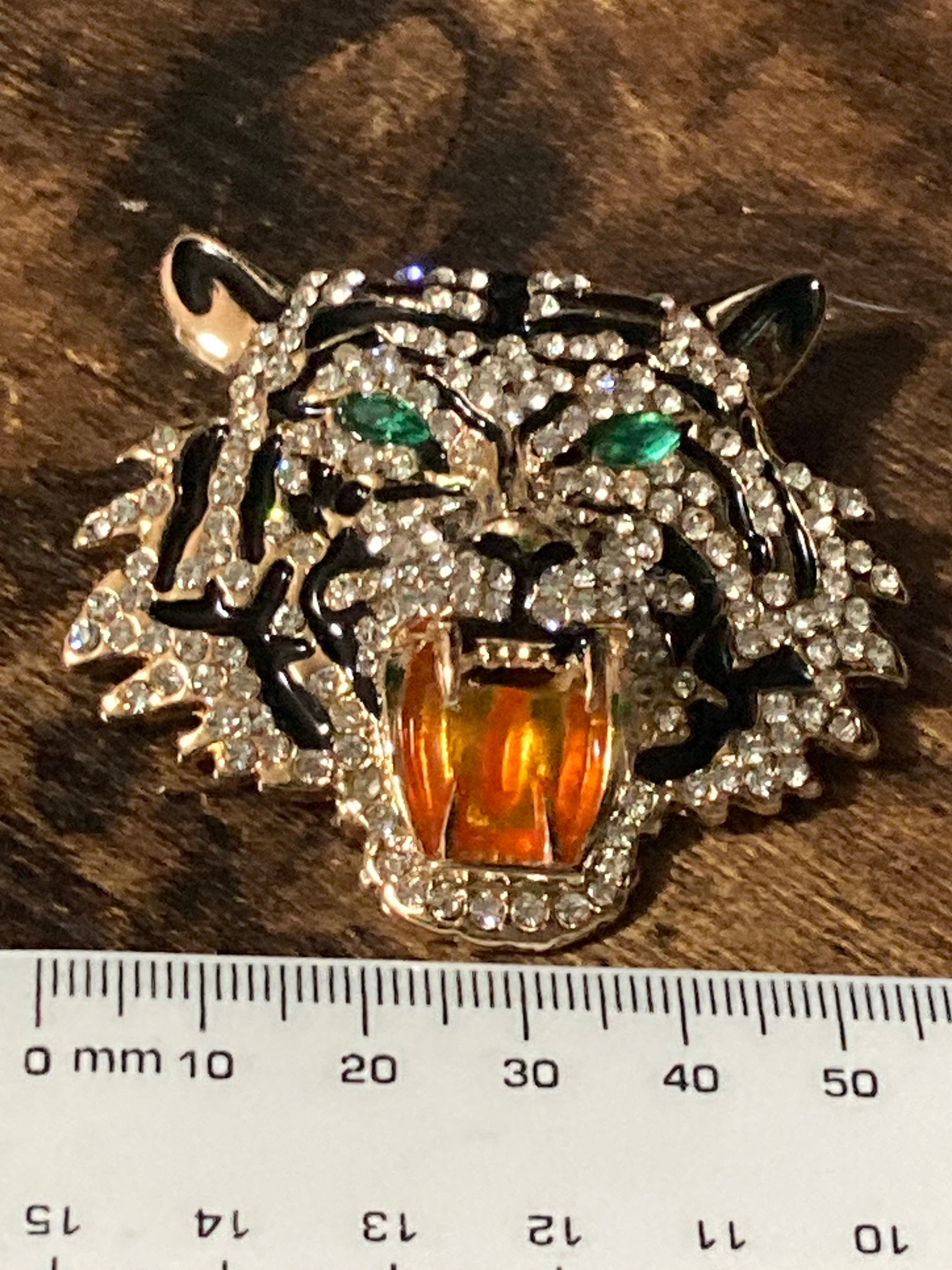 Diamanté tiger brooch