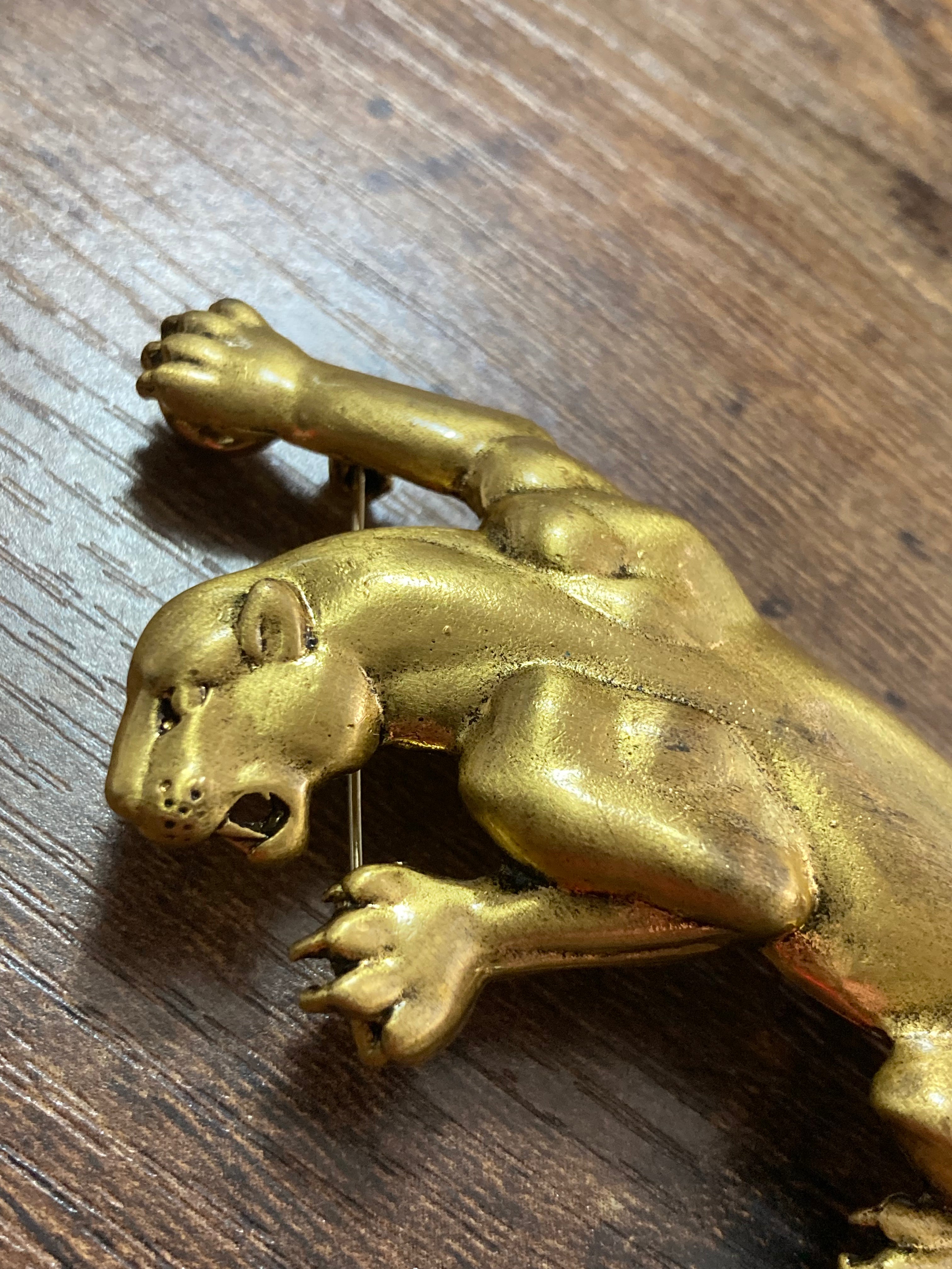 Big Cat panther puma brooch oversized gold