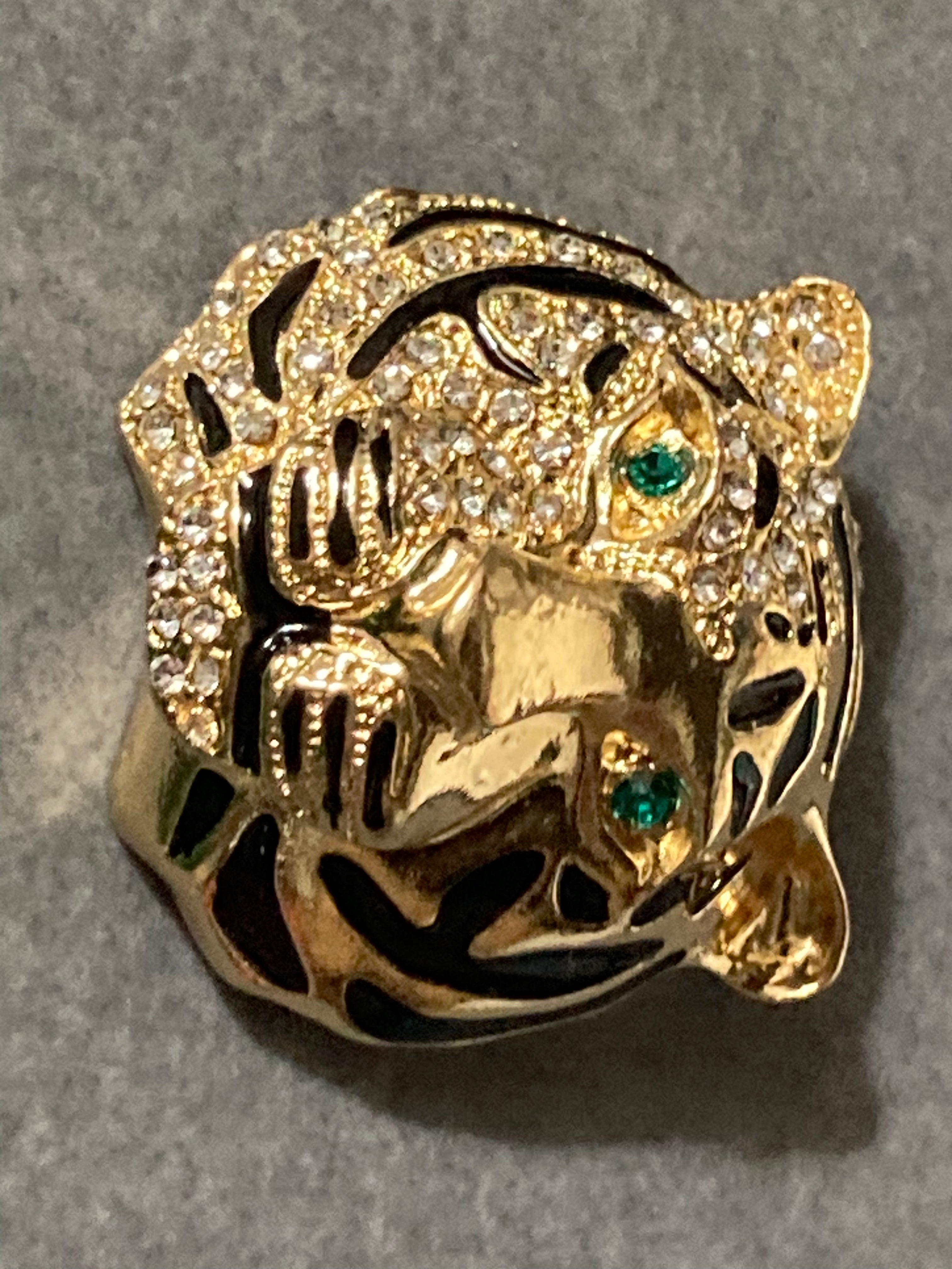 Gold diamanté tiger brooch