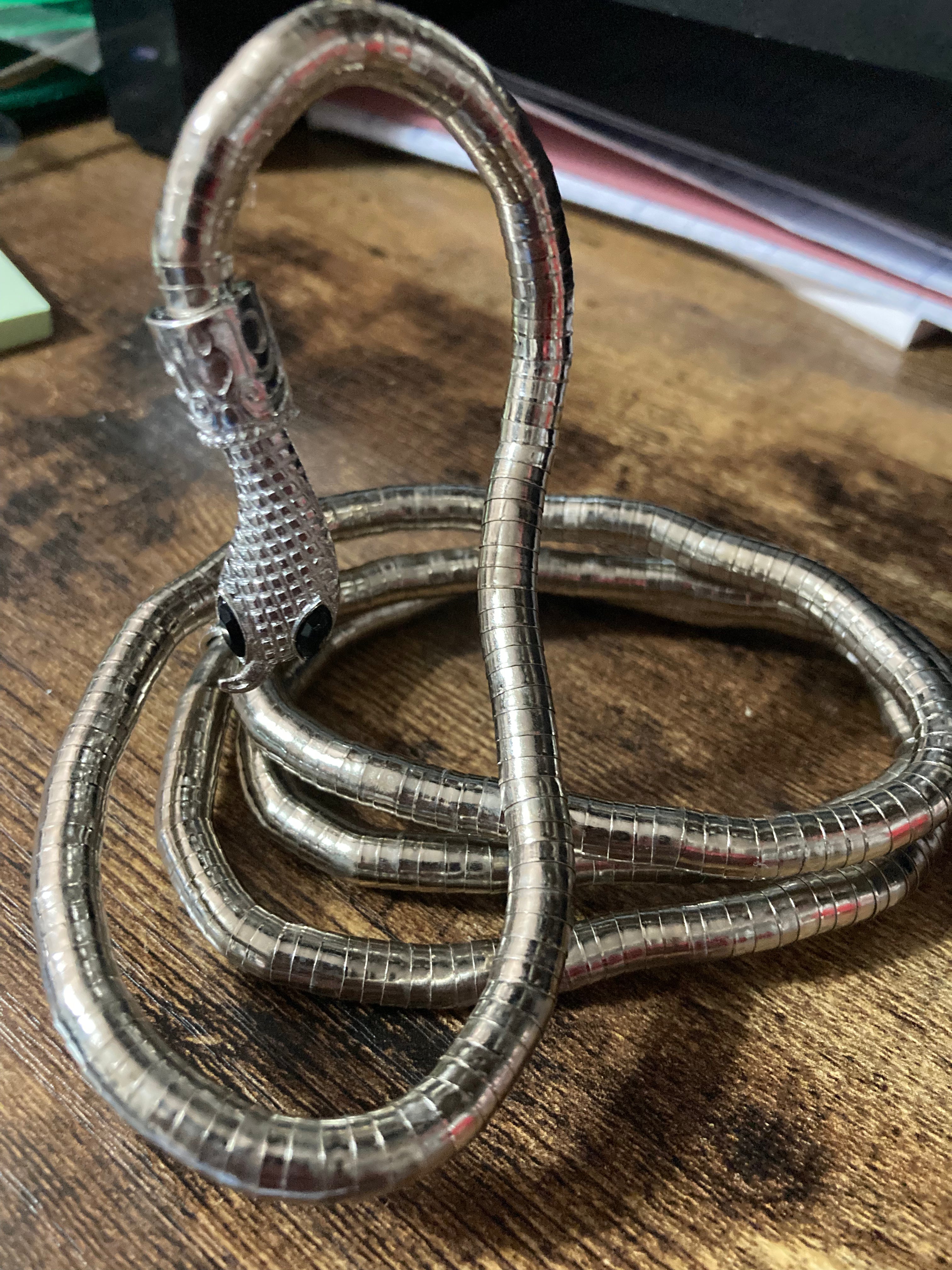 Silver snake necklace wrap round
