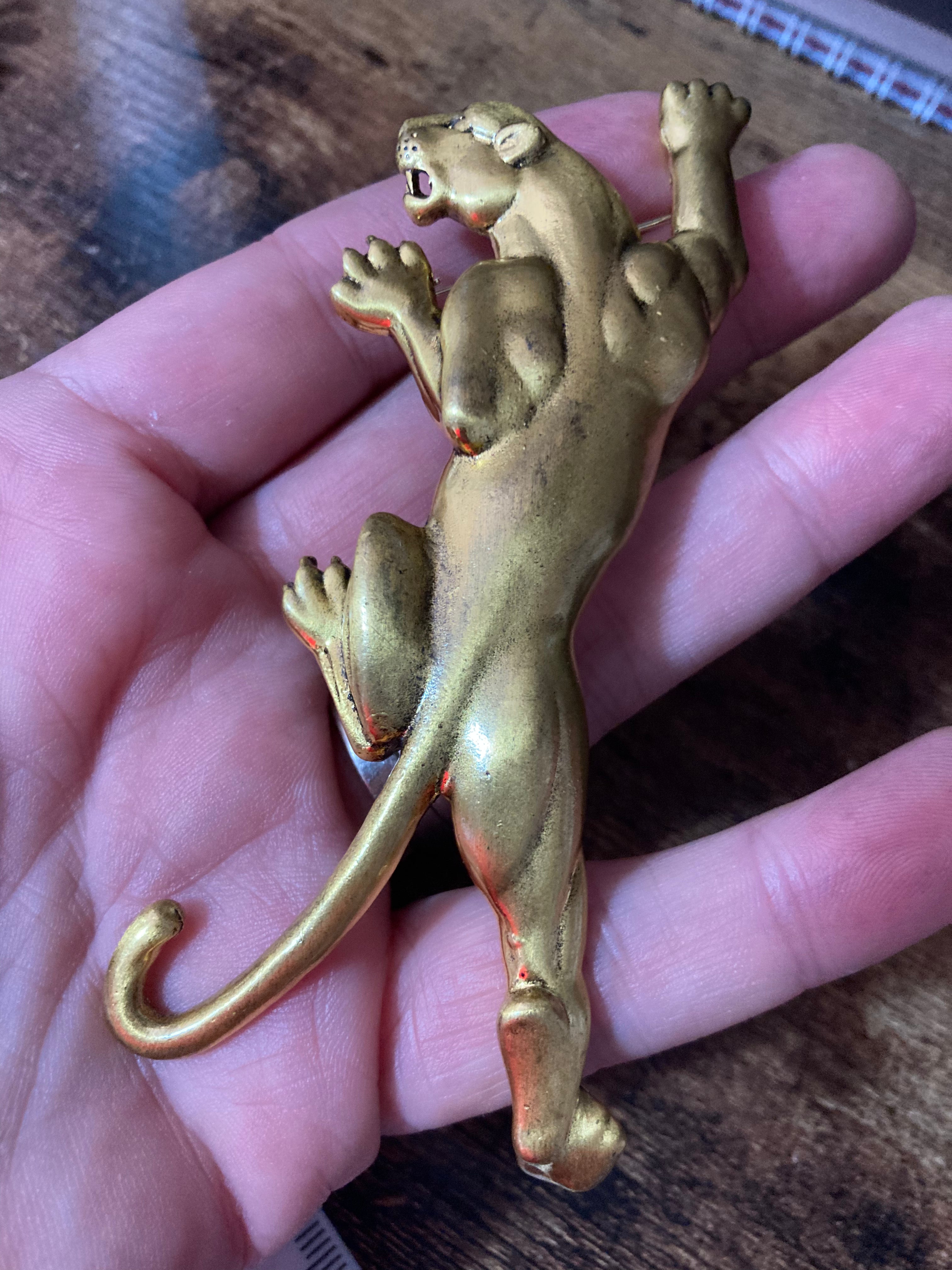 Big Cat panther puma brooch oversized gold