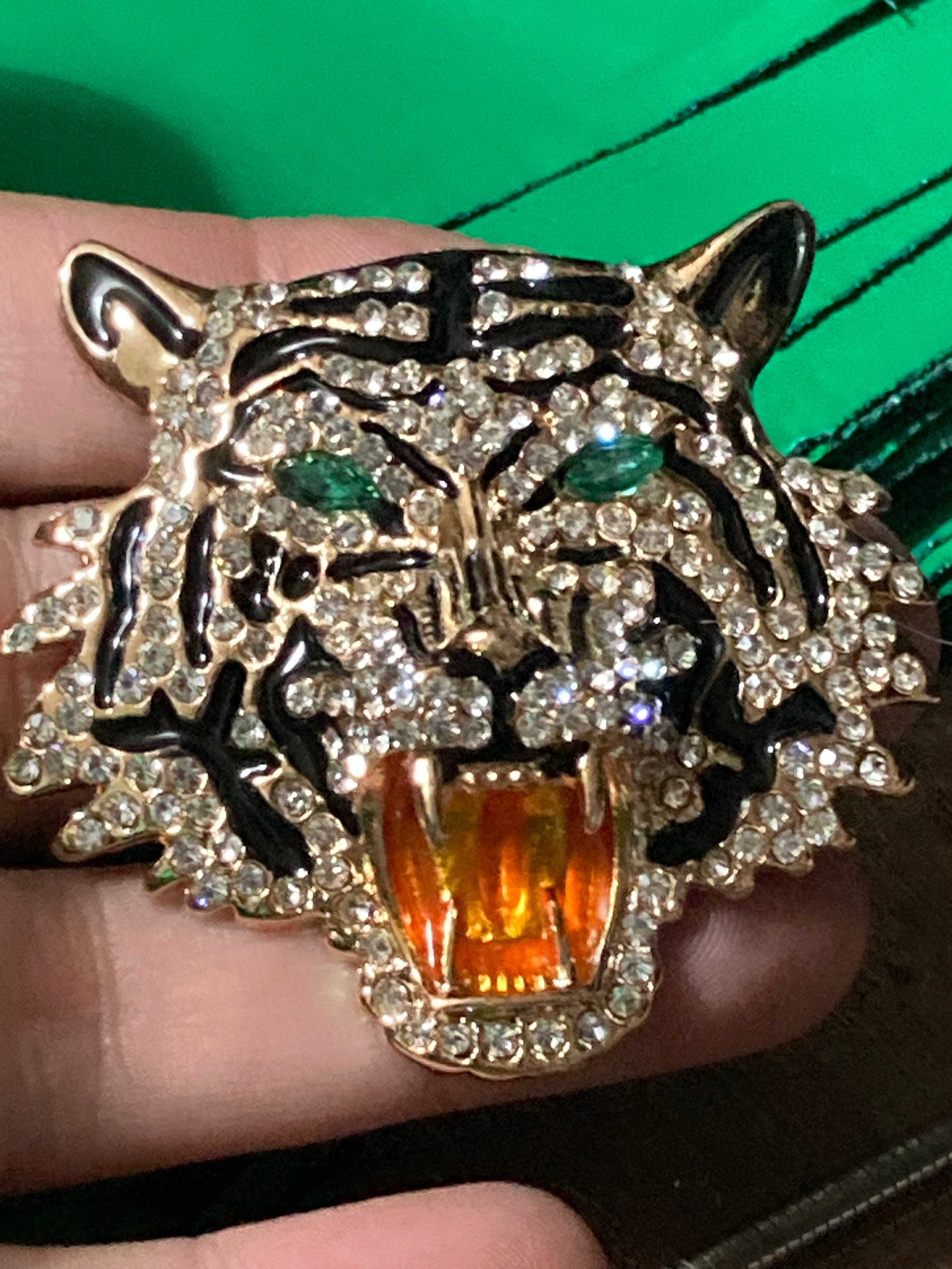 Diamanté tiger brooch